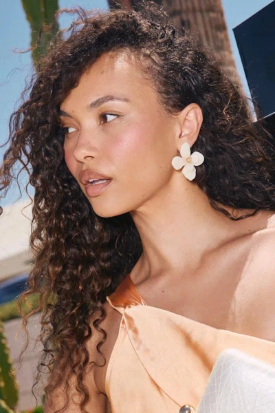 Lulus Riona White Flower Earrings In Purple