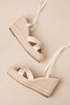Lulus Robynne Natural Raffia Lace-up Platform Wedges In Beige