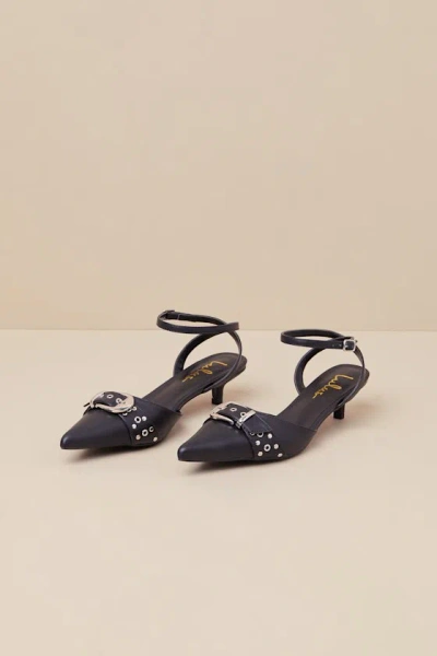 Lulus Rochaa Black Pointed-toe Studded Buckle Ankle Strap Pumps