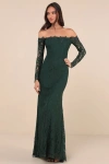 Lulus Romance Dreamer Green Lace Off-the-shoulder Maxi Dress In Green
