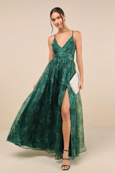 Lulus Romance That Wows Green Floral Print Organza Maxi Dress
