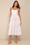 Lulus Romantic Babe White Floral Mesh Sleeveless Midi Dress In White