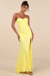 Lulus Romantic Beauty Yellow Floral Embroidered Strapless Maxi Dress In Yellow
