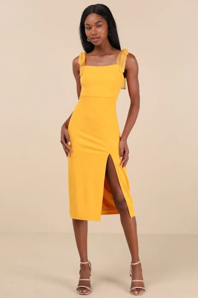 Lulus Romantic Celebration Yellow Tie-strap Bodycon Midi Dress