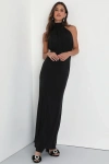 Lulus Romantic Chance Black Halter Backless Mermaid Maxi Dress In Black