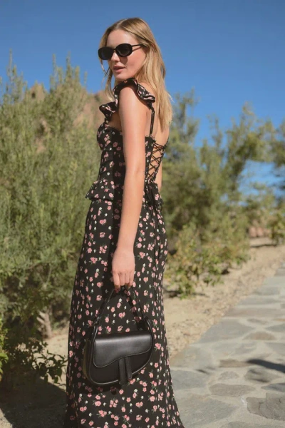 Lulus Romantic Charisma Black Floral High-rise Midi Skirt