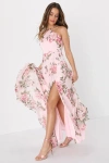 Lulus Romantic Marvel Pink Floral Print Halter Neck Maxi Dress In Pink