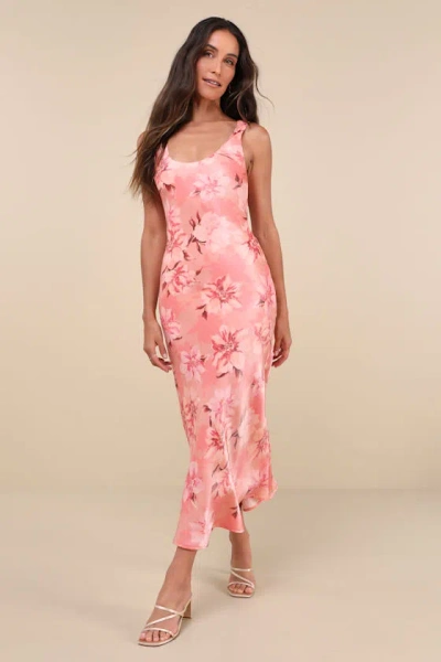 Lulus Romantic Whims Pink Floral Print Organza Sleeveless Slip Dress