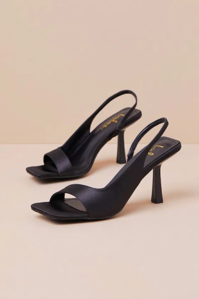 Lulus Romillie Black Satin Slingback High Heel Sandals
