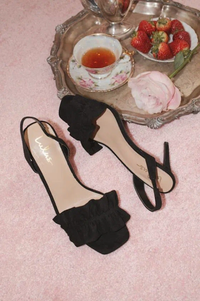 Lulus Rosa Black Suede Ruched High Heel Slingback Sandals In Multi