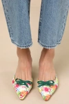 Lulus Rosalyne Floral Pointed-toe Kitten Heel Mule Pumps In White