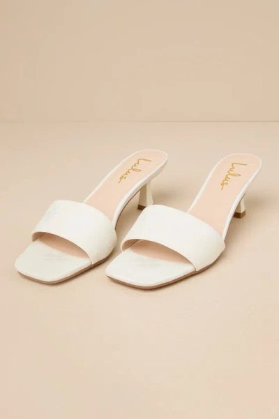 Lulus Rosmarine Ivory Floral Square-toe High Heel Slide Sandals