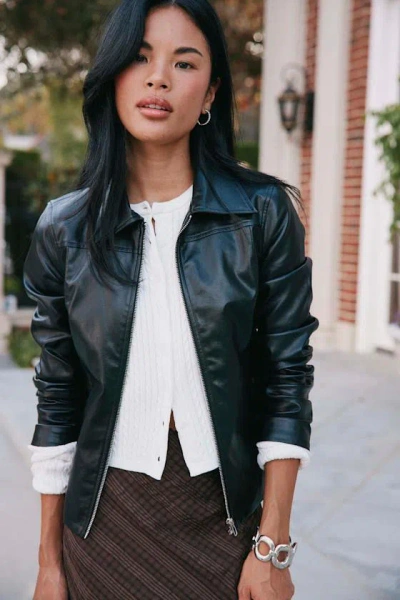 Lulus Rossana Black Vegan Leather Collared Jacket