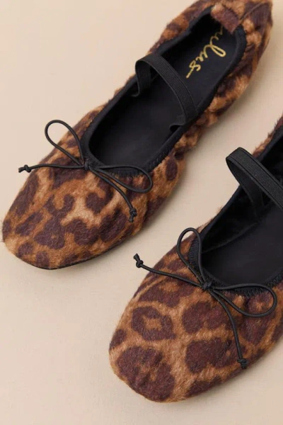 Lulus Rowann Leopard Faux Pony Fur Ballet Flats In Brown