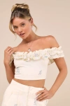 Lulus Rowena Cream Embroidered Ruffled Crop Top In White