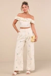 Lulus Rowena Cream Embroidered Wide-leg Pants In White