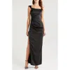 Lulus Ruched Column Gown In Black