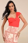 Lulus Rudia Bright Red One-shoulder Top In Red
