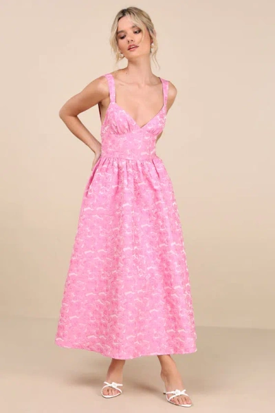 Lulus Rudra Pink Floral Jacquard A-line Backless Midi Dress