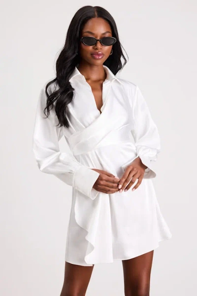 Lulus Rumaria White Satin Faux-wrap Mini Dress