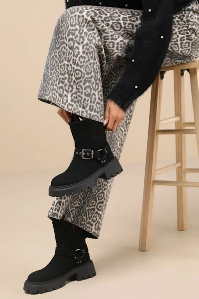 Lulus Rylander Black Suede Moto Ankle Boots