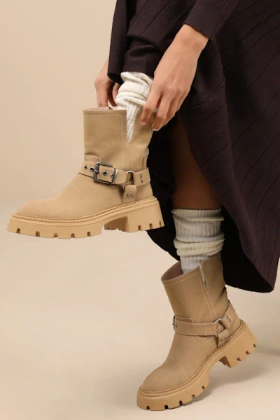 Lulus Rylander Sand Suede Moto Ankle Boots