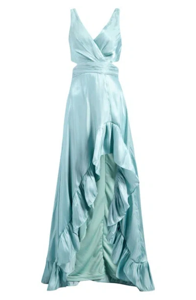 Lulus Rylee Satin Maxi Cocktail Dress In Teal
