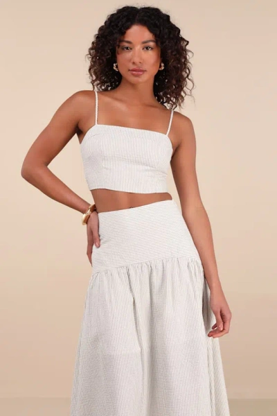 Lulus Sabino Beige Striped Drop Waist Two-piece Midi Dress