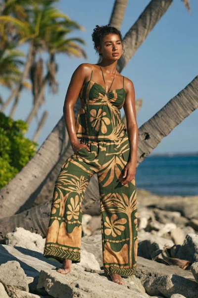 Lulus Sabo Olive And Tan Boho Print Wide-leg Pants In Green