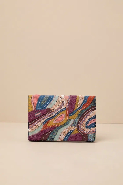 Lulus Sachi Black Multi Beaded Embroidered Abstract Clutch