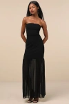 Lulus Sadiya Black Strapless Mixed Media Maxi Dress In Black