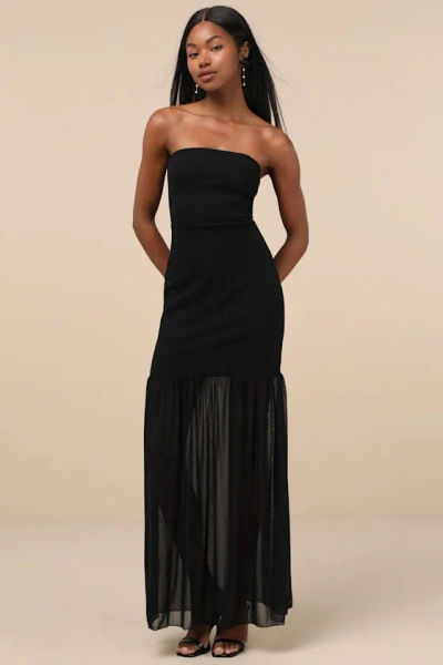 Lulus Sadiya Black Strapless Mixed Media Maxi Dress