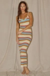 Lulus Saeran Beige Multi Striped Crochet Maxi Swim Cover-up In Beige