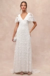 Lulus Safiya White Sequin Flutter Sleeve Maxi Dress In White
