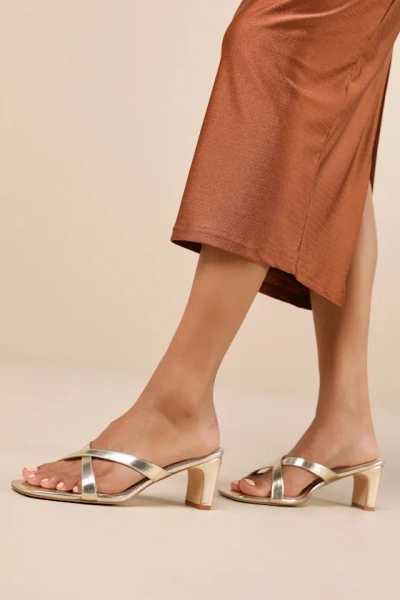 Lulus Salmma Gold Low Heel Slide Sandals