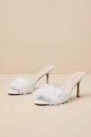 Lulus Fuller White Satin Feather Ankle Strap High Heel Sandal Heels In Blue