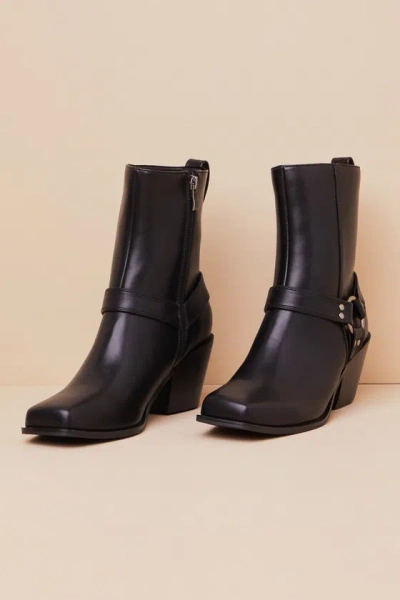 Lulus Sammson Black Mid-calf Moto Boots
