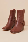 Lulus Sammson Cognac Mid-calf Moto Boots In Brown