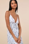 Lulus Sandi Light Blue Floral Tie-front Midi Dress In Light Blue