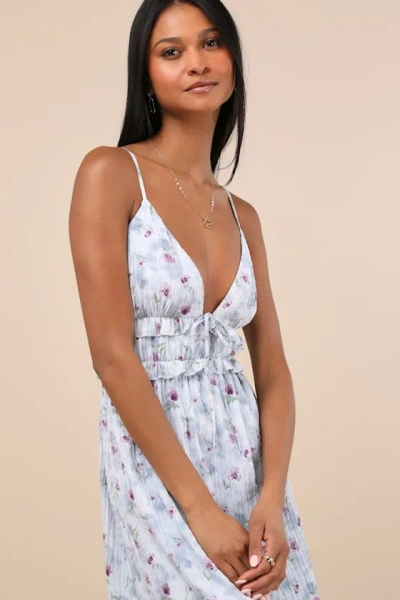 Lulus Sandi Light Blue Floral Tie-front Midi Dress