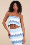 Lulus Sandro Blue Multi Crochet Strapless Crop Top In Pattern