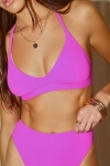 Lulus Sandy Messages Magenta Ribbed Halter Bralette Bikini Top In Magenta