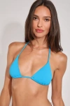 Lulus Sandy Messages Teal Blue Ribbed Triangle Halter Bikini Top In Teal Blue