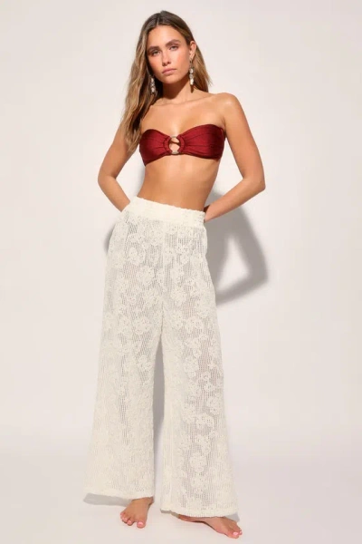 Lulus Sandy Sweetie Ivory Sheer Floral Applique Swim Cover-up Pants
