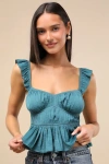 Lulus Sanne Teal Green Flutter Sleeve Tank Top