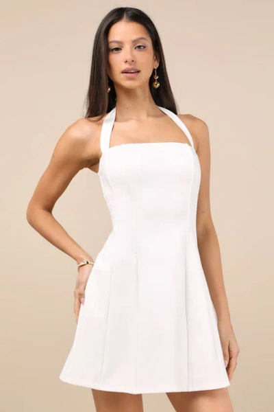 Lulus Sariah White Ponte Knit Halter Mini Dress