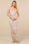 Lulus Sashi Gold Sequin Fringe Maxi Dress In Gold
