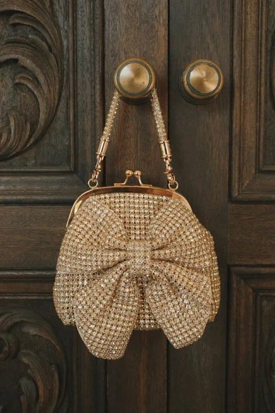 Lulus Saveria Gold Rhinestone Bow Clutch