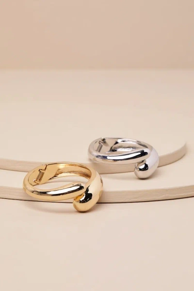 Lulus Sculptural Chic Gold And Silver Two-piece Cuff Bracelet Set