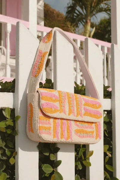 Lulus Scylla Ivory Multi Print Beaded Shoulder Bag In Orange